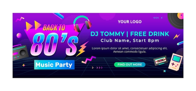 Gradient 80s party facebook cover