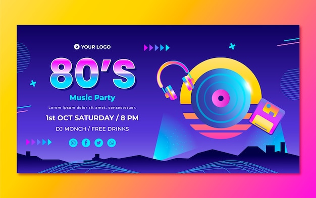 Gradient 80s party facebook post