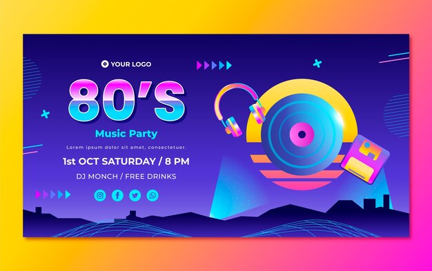 グラデーション80年代のパーティーのFacebookの投稿
