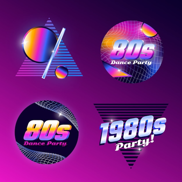 Free vector gradient 80s party labels template