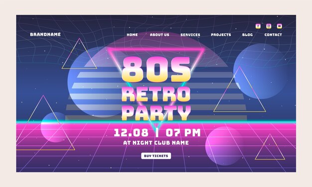 グラデーション80年代のパーティーのランディングページテンプレート