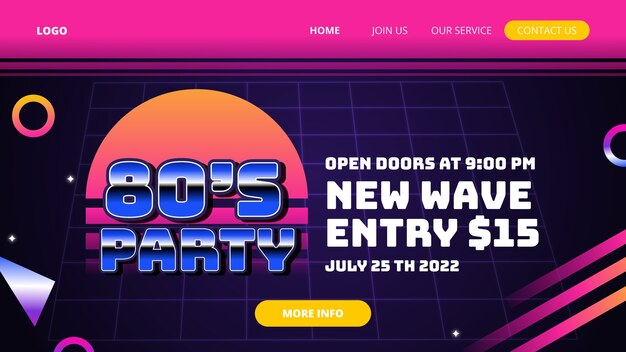 Gradient 80s party landing page