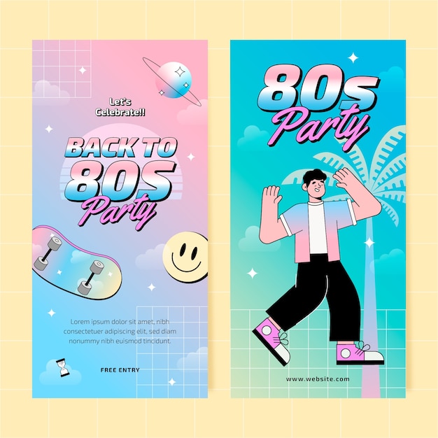 Gradient 80s party vertical banner