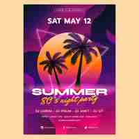 Free vector gradient 80s retro party poster template for summertime