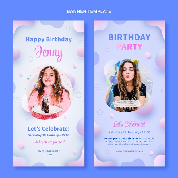 Free vector gradient abstract fluid birthday banners vertical