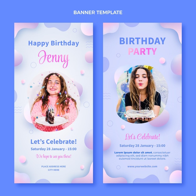 Gradient abstract fluid birthday banners vertical