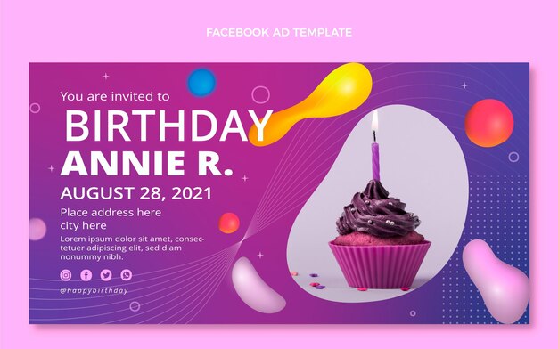グラデーションの抽象的な流動的な誕生日のFacebook