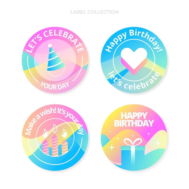 Free vector gradient abstract fluid birthday label and badges