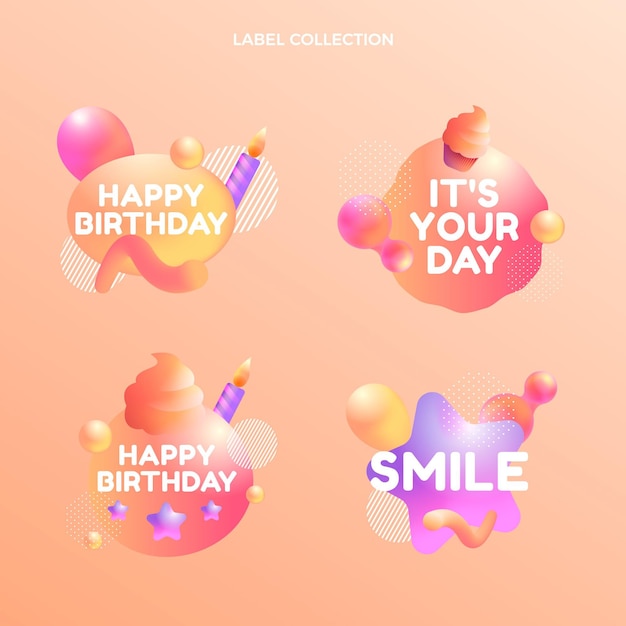 Gradient abstract fluid birthday labels