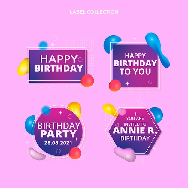 Free vector gradient abstract fluid birthday labels