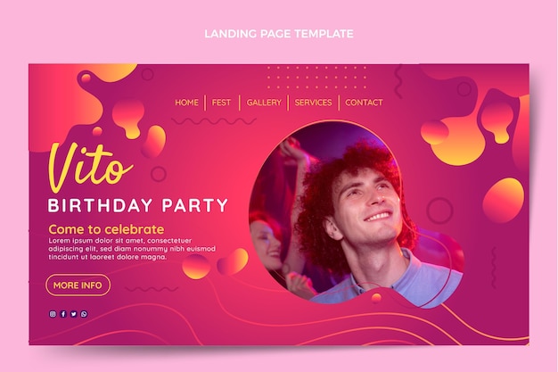 Gradient abstract fluid birthday landing page template