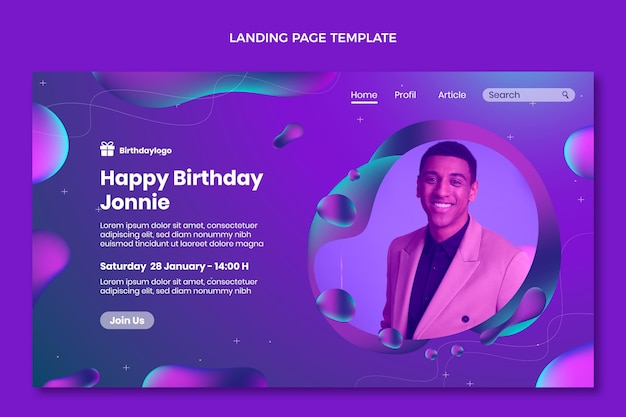 Gradient abstract fluid birthday landing page