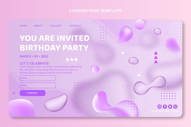 Gradient abstract fluid birthday landing page