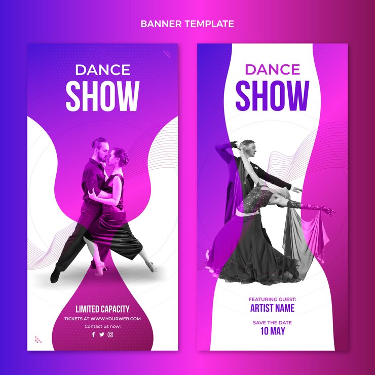 Free Vector gradient abstract fluid dance show vertical banners set