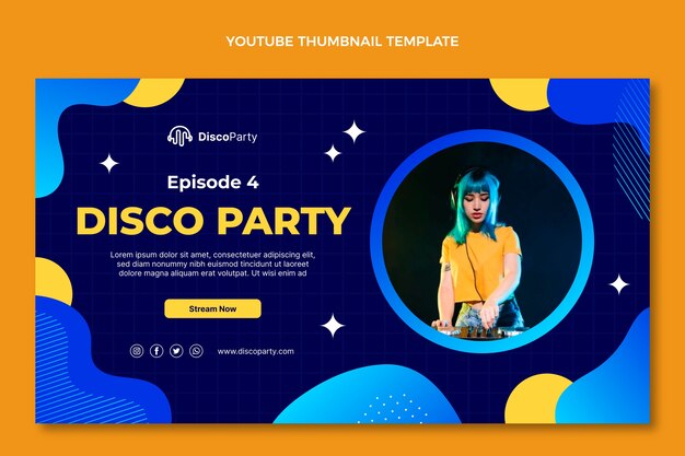 Миниатюра на YouTube с градиентной абстрактной жидкой диско-вечеринкой