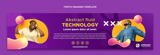 Free vector gradient abstract fluid technology twitch banner template