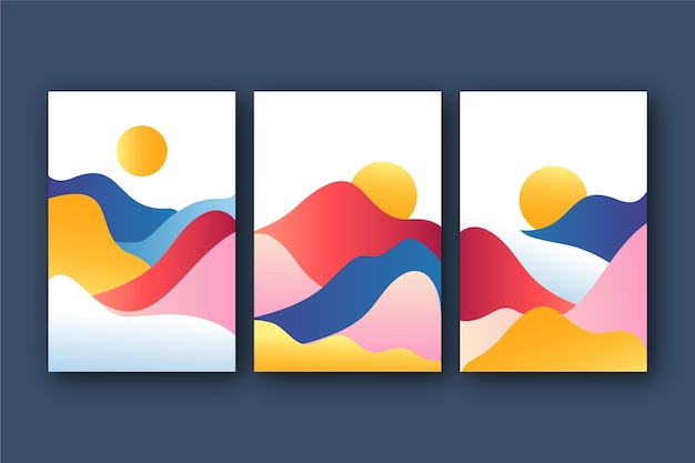 Free vector gradient abstract landscape covers collection