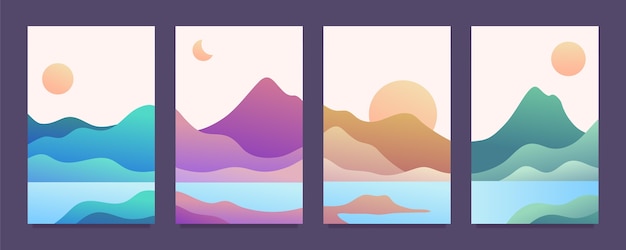 Free vector gradient abstract landscape covers collection