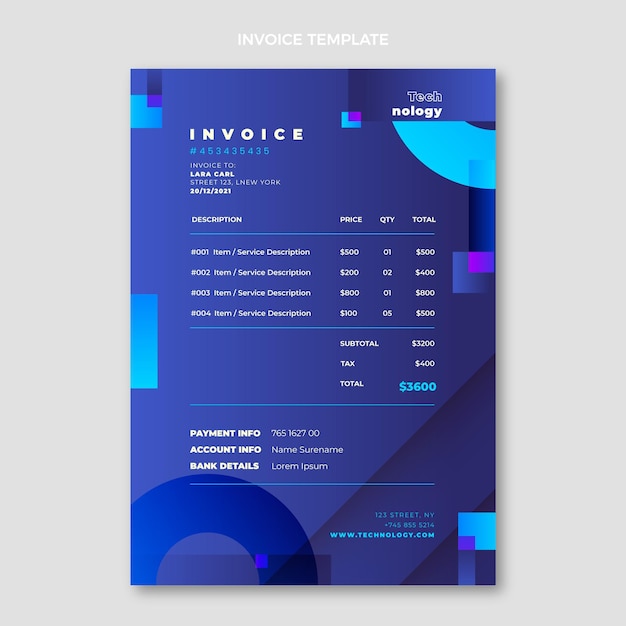 Free vector gradient abstract technology invoice template