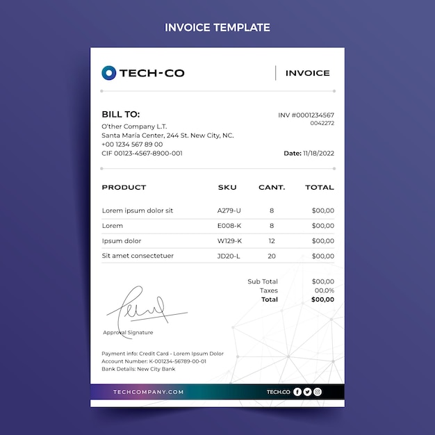 Gradient abstract technology invoice template