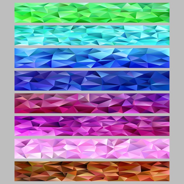 Gradient abstract triangle polygon pattern mosaic web banner background template set - graphic designs from colored triangles