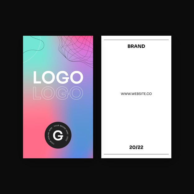 グラデーション抽象縦両面名刺テンプレート