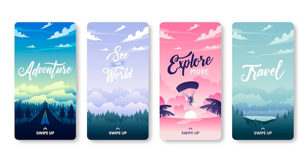 Free vector gradient adventure instagram story collection