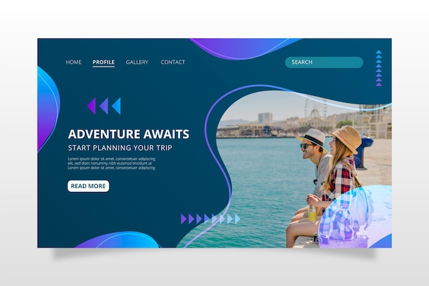 Gradient adventure landing page with photo