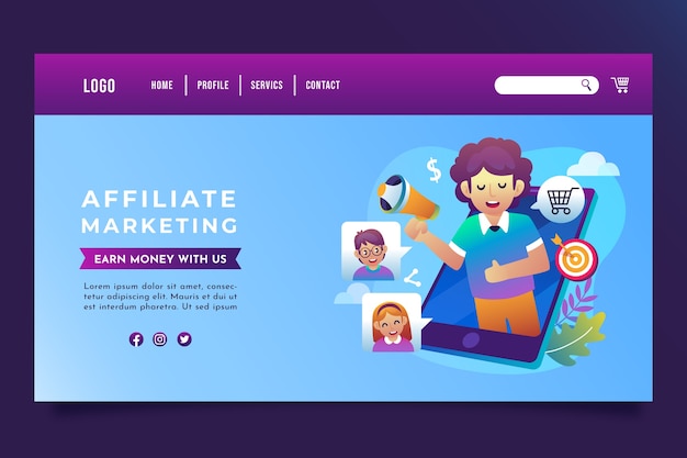 Vettore gratuito pagina di destinazione del marketing di affiliazione sfumata