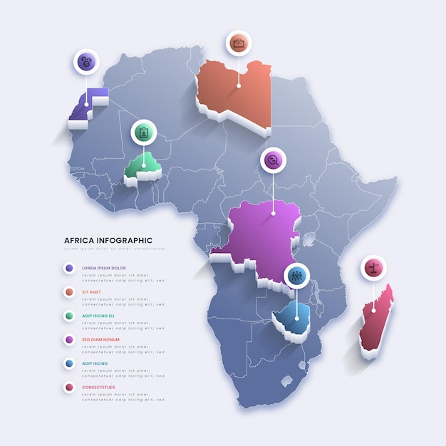 無料ベクター グラデーションアフリカ地図インフォグラフィック