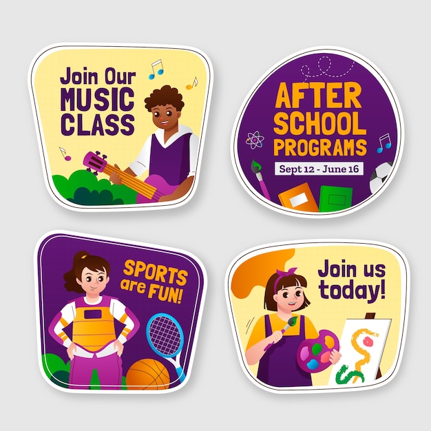 Free vector gradient after school activities labels