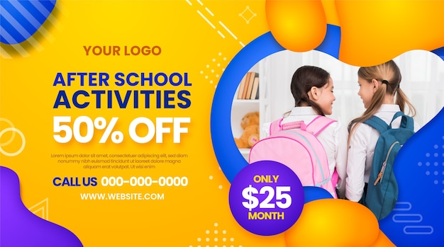 Gradient after school activities sale banner template