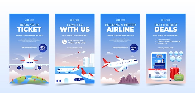 Free vector gradient airline company instagram stories