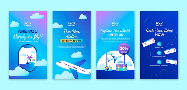 Free vector gradient airline company instagram stories