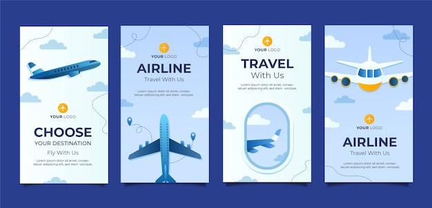 Vettore gratuito storie di instagram di compagnie aeree sfumate