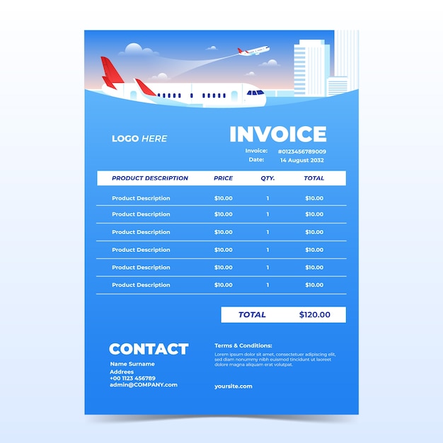 Free vector gradient airline company invoice