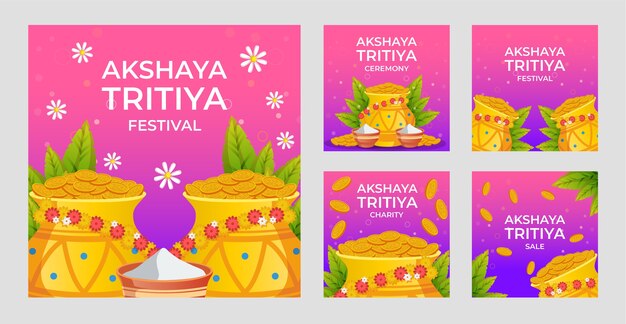 Vettore gratuito gradiente akshaya tritiya raccolta di post instagram