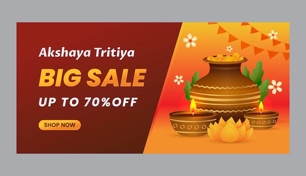 Free vector gradient akshaya tritiya sale horizontal banner template