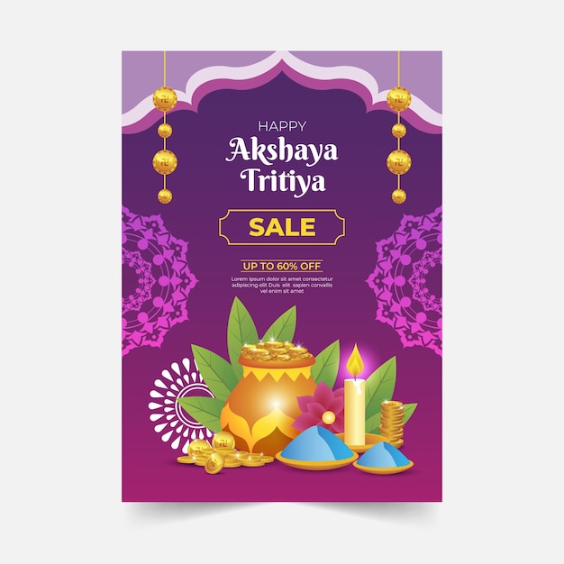 無料ベクター グラデーションakshayatritiya販売垂直ポスターテンプレート