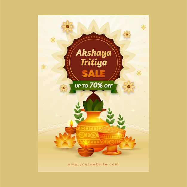 Vettore gratuito modello di poster verticale di vendita di gradiente akshaya tritiya