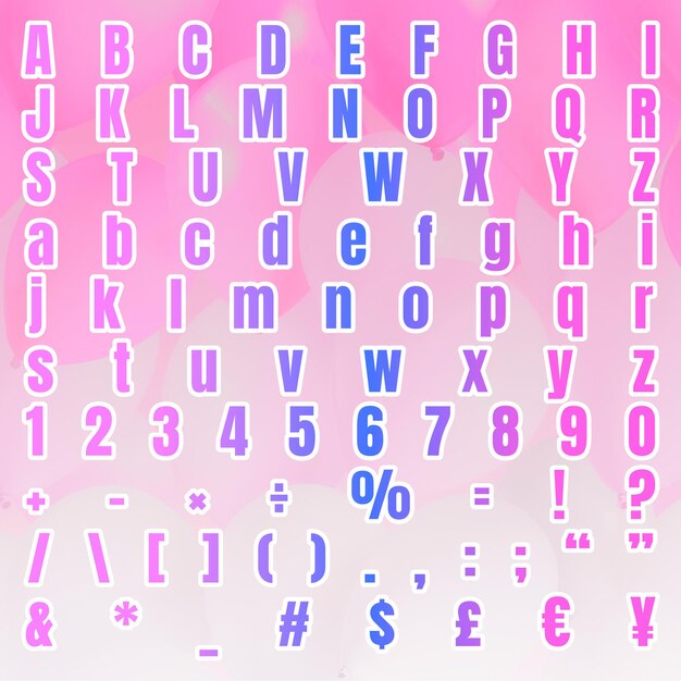 Gradient alphabet  number symbol set