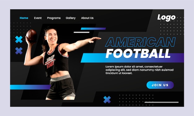 Vettore gratuito pagina di destinazione del football americano sfumata