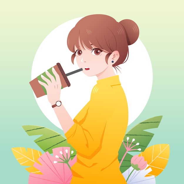 Бесплатное векторное изображение Градиент аниме девушка иллюстрация