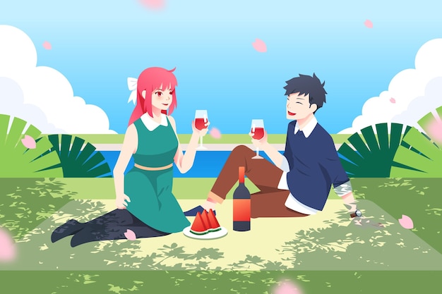 Vettore gratuito persone anime sfumate che fanno un picnic