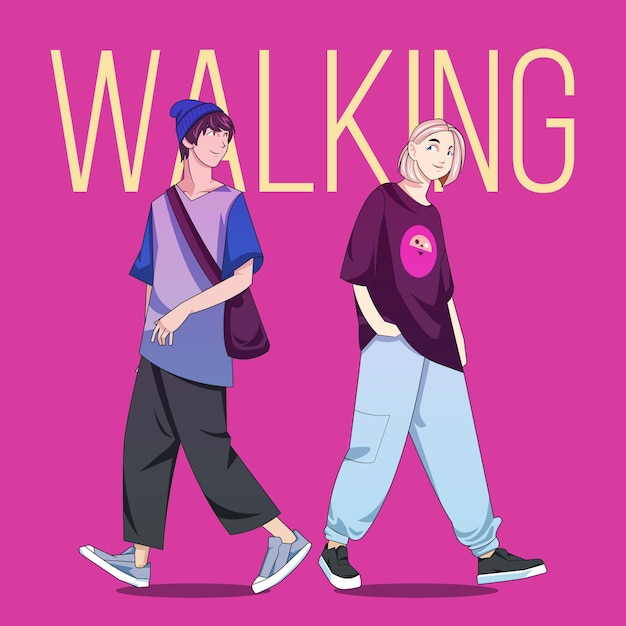 Free vector gradient anime people walking down the street