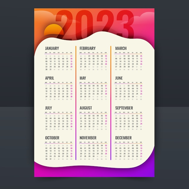 Vettore gratuito modello di calendario annuale sfumato