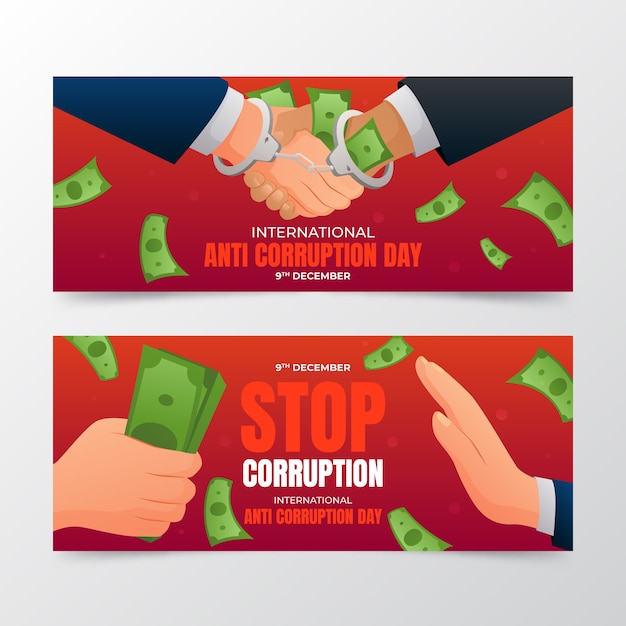 Free vector gradient anti corruption day horizontal banners set