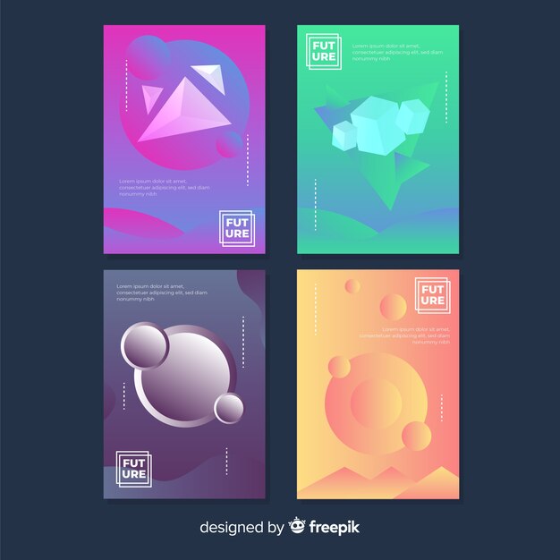 Gradient antigravity geometric shapes poster set