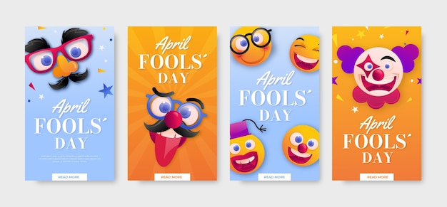 Free vector gradient april fools day instagram stories collection