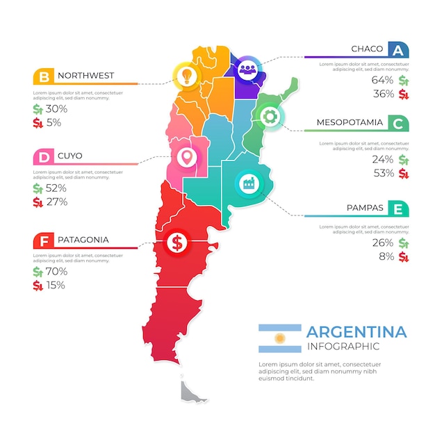 Vettore gratuito gradiente argentina mappa infografica